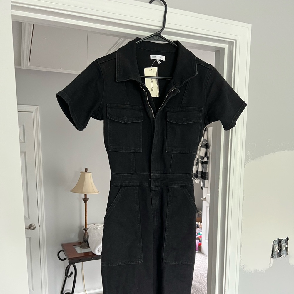 Good American Black Cropped Jumpsuit
